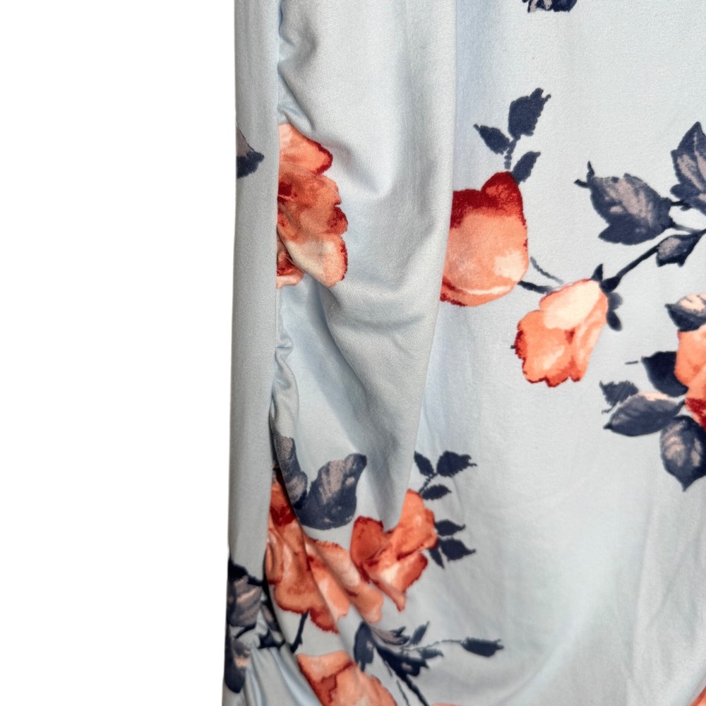 PinkBlush Maternity Dress Sz Small Blue Floral Off Shoulder Ruched - Picture 7 of 9